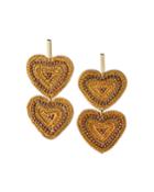 Beaded Double-heart Earrings, Gold
