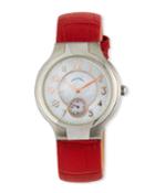 Small Round Classic Watch, Mother-of-pearl/red