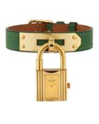 Estate Kelly Watch W/ Leather, Gold/green