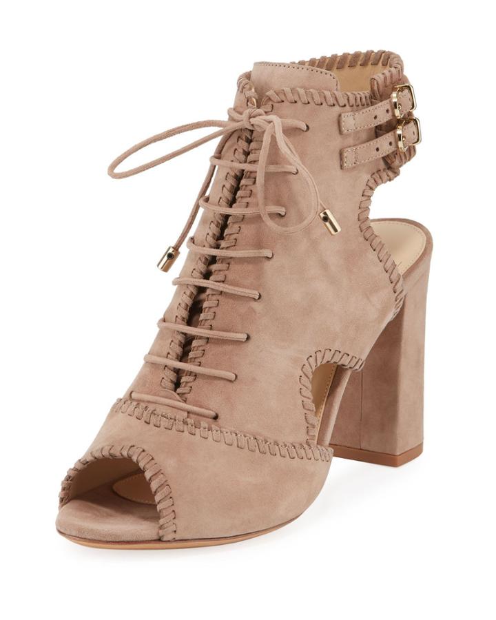 Abbe Suede Peep-toe Booties, Beige