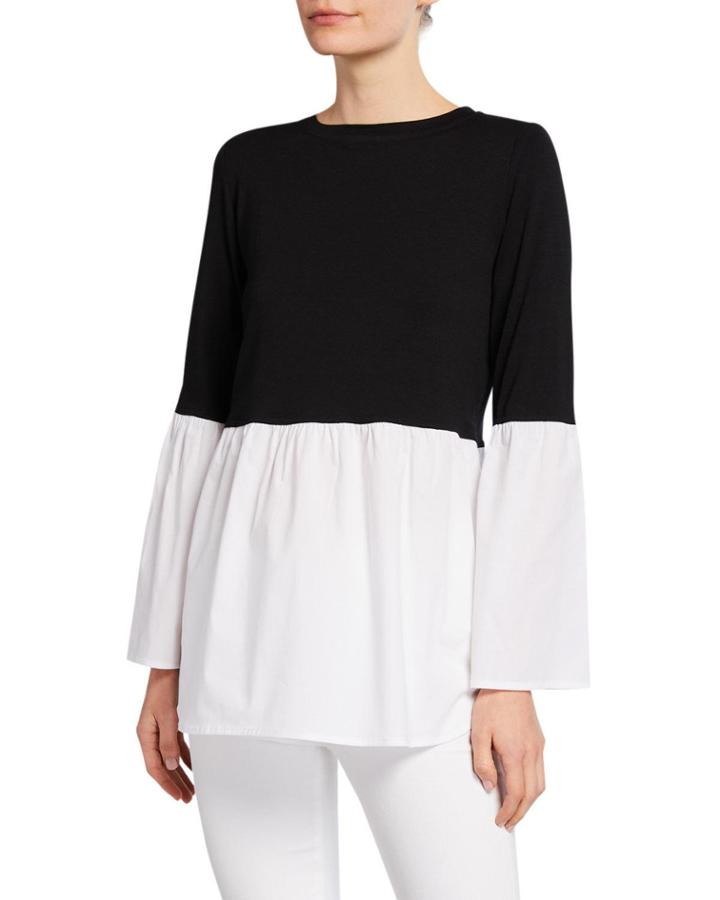Twofer Sweater & Shirting Bell-sleeve Top