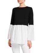 Twofer Sweater & Shirting Bell-sleeve Top