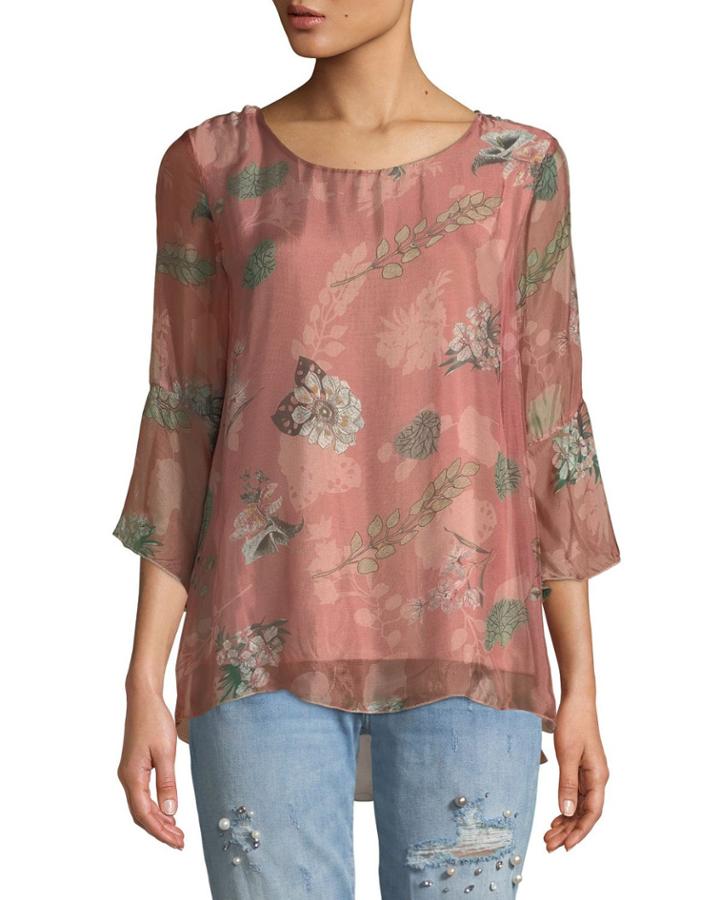 Floral Ruffle Silk-blend Blouse