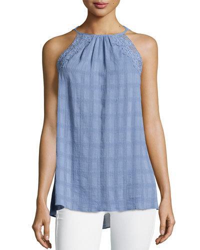 Sleeveless Lace-trim Tank, Chambray