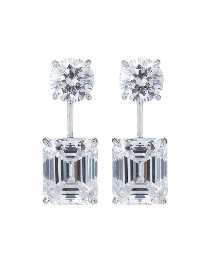 Round & Asscher-cut Cz Double-drop Earrings