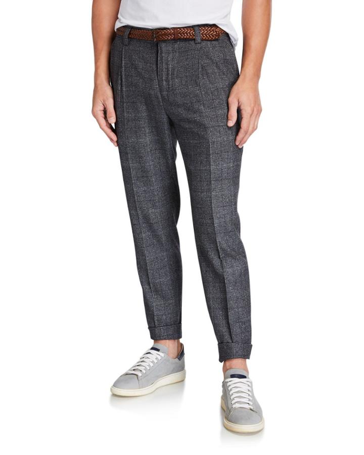 Men's Prince Of Wales Wool-silk Trousers