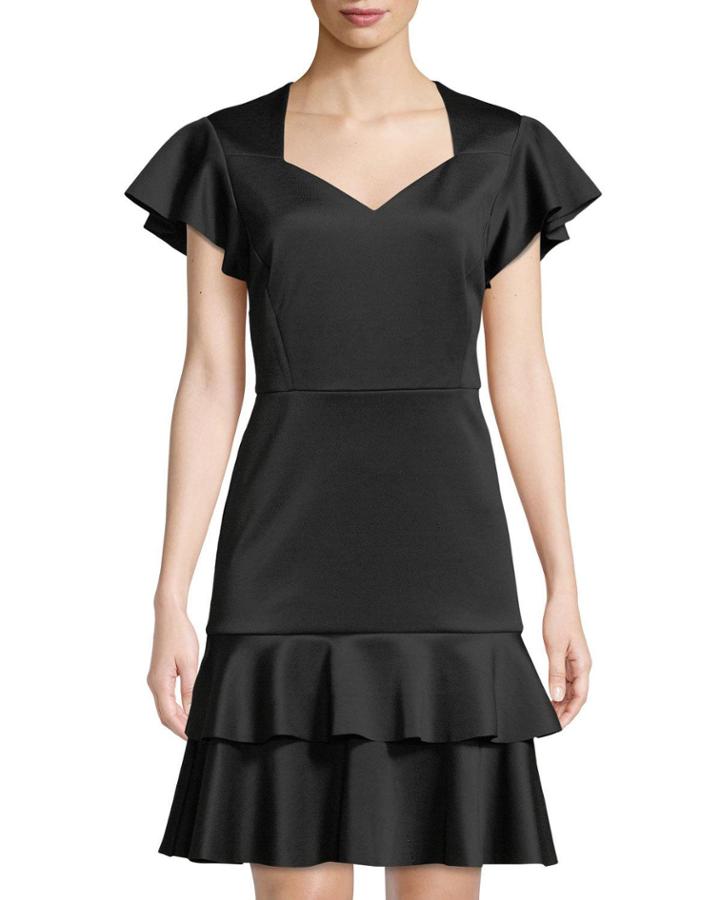 Sweetheart-neck Ruffle Crepe Dress