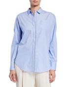 Pleated Button Front Shirt W/ Accent Trim