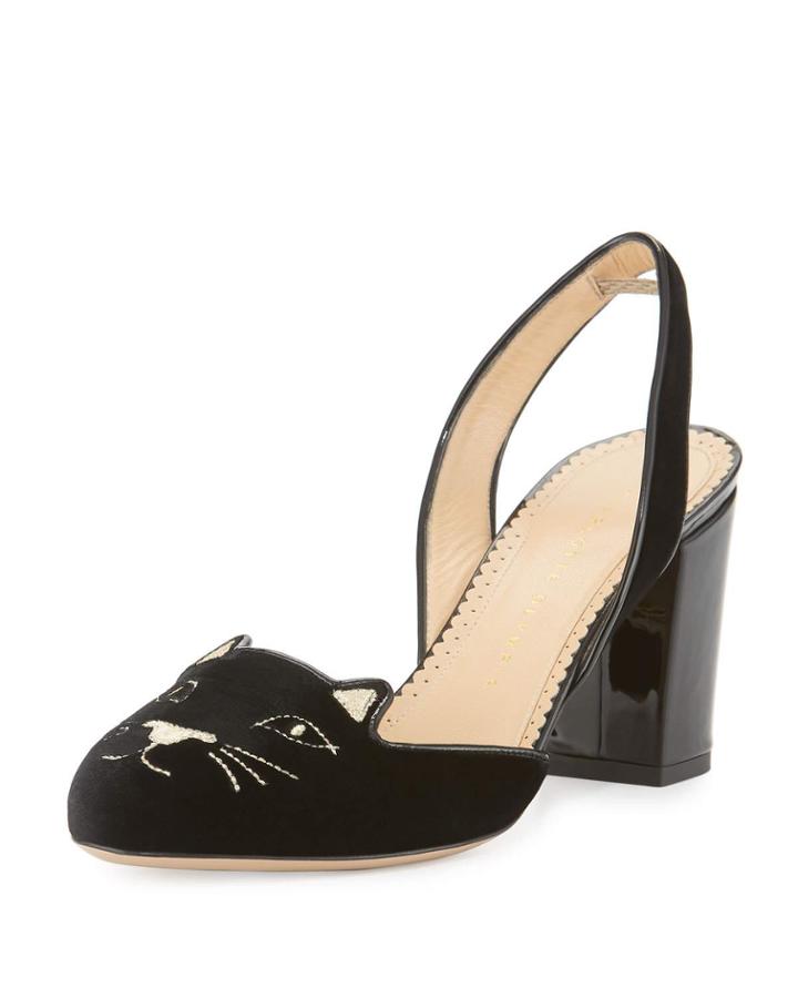 Kitty Velvet 75mm Slingback Pumps, Black