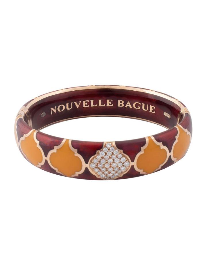 18k Enamel Moroccan Eternity Bangle W/ Diamonds, Red/yellow