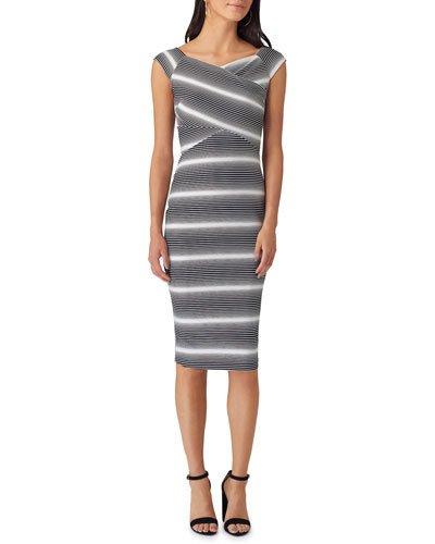 Ottoman Stripe-print Dress, Black/white