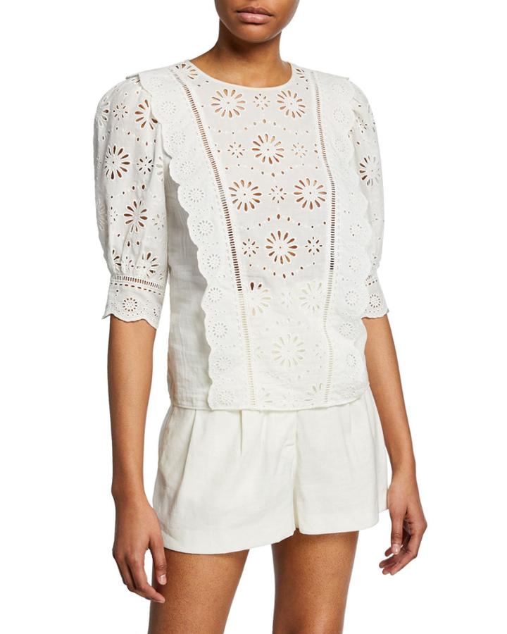 Gale Floral Eyelet 3/4-sleeve Blouse