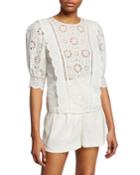 Gale Floral Eyelet 3/4-sleeve Blouse