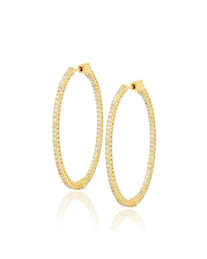 18k Yellow Gold Diamond Oval Hoop Earrings
