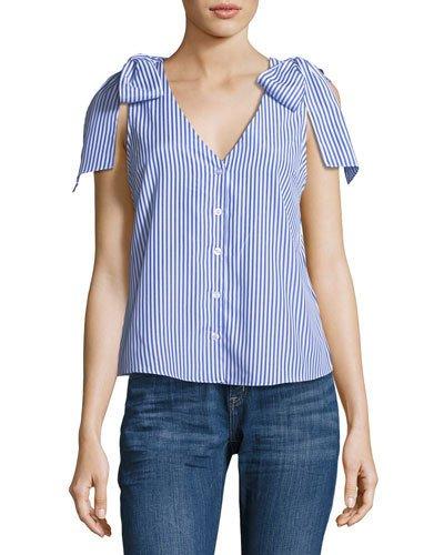 Bow-shoulder Sleeveless Button-up Blouse