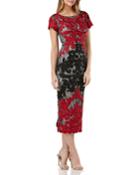 Boat-neck Short-sleeve Two-tone Embroidered Soutache
