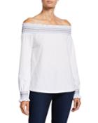Off-the-shoulder Smocked Long-sleeve Top