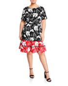 Floral Colorblock Fit-and-flare Dress,