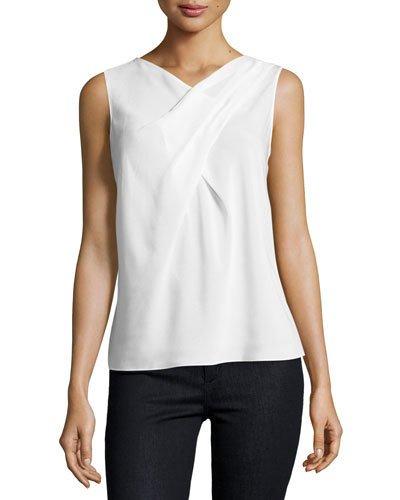 Hilia Sleeveless Crossover Blouse, Ivory White