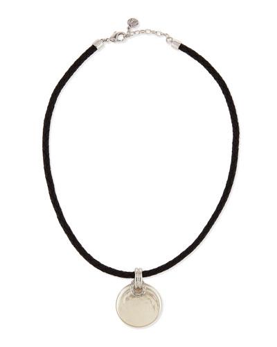 Storm Braided Leather & Coin Pearl Pendant Necklace, White/black