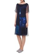 Ai Bateau-neck Sequined A-line Dress With Organza Overlay