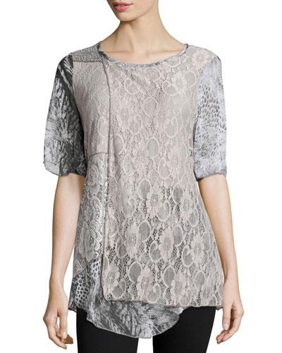 Lace-print Tunic Top, Gray
