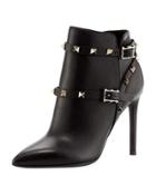 Pointed-toe Rockstud Bootie, Black