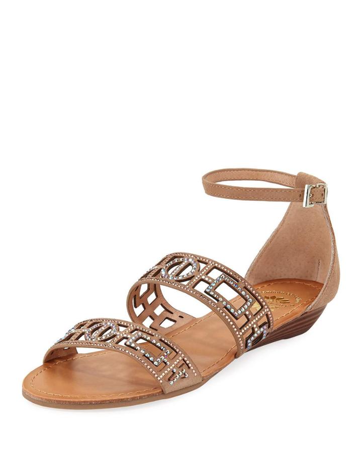 Violet Embellished Suede Sandal, Neutral