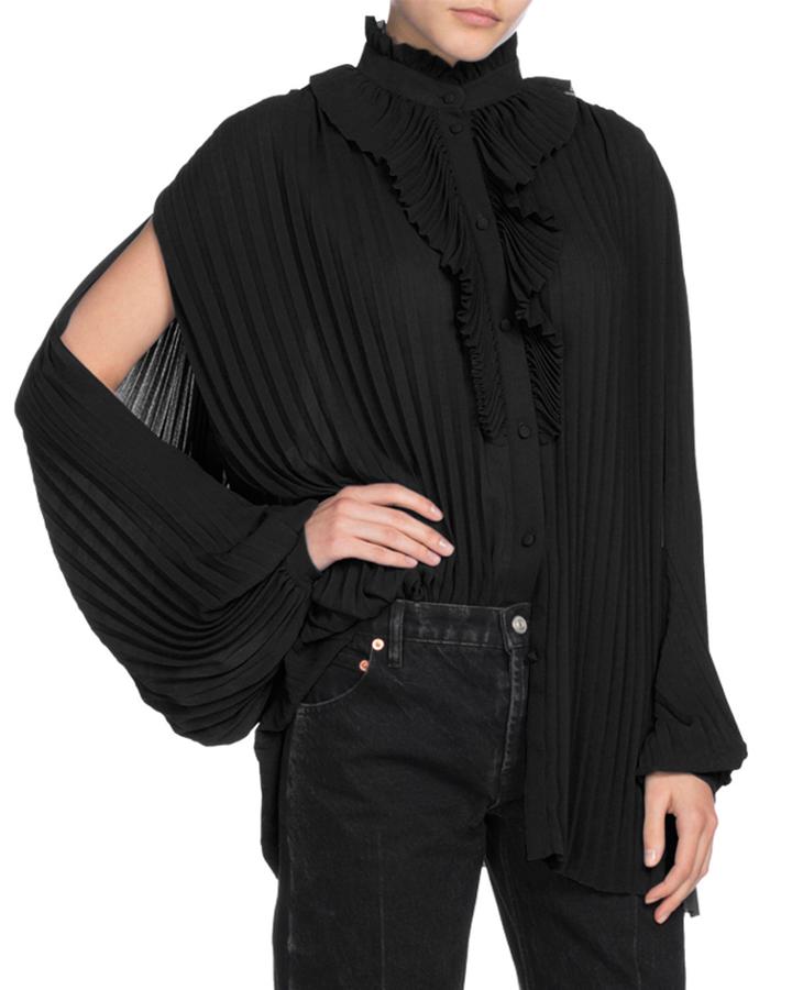 Ruffle-trim Pleated Georgette Convertible Top