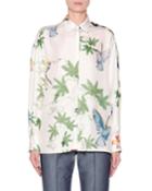 Long-sleeve Botanical-print Button-front