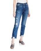 Le High Straight Raw-edge Distressed Ankle Jeans