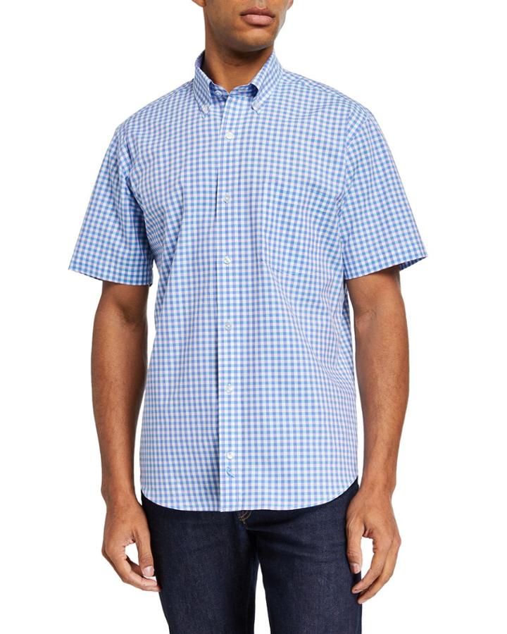 Men's Checkered Short-sleeve Button-down