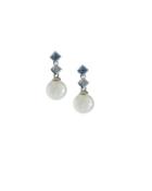 18k Sapphire & Diamond Saltwater Pearl Drop Earrings