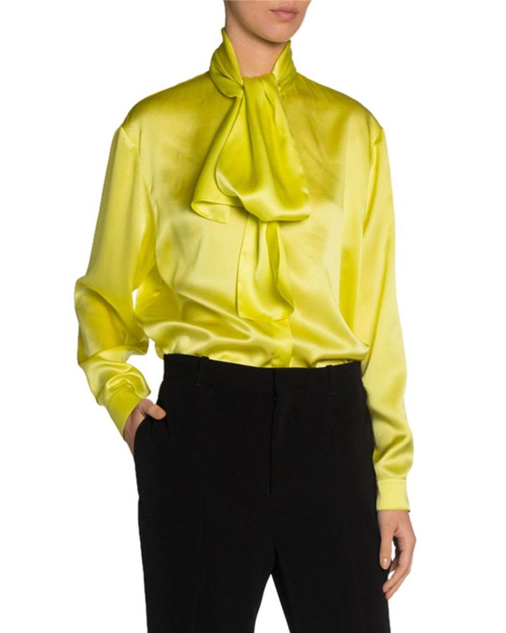 Silk Satin Tie-neck Blouse