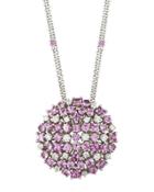 18k Pink Sapphire & White Diamond Cluster Pendant Necklace