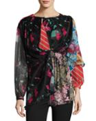 Patchwork Long-sleeve Cape-back Blouse