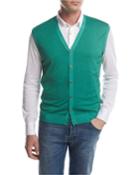 Cashmere-silk Cardigan Vest, Green