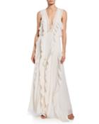 Julieta Lace-up Sleeveless Pleated Ruffle