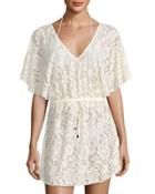 Floral-lace Coverup Dress, Off White