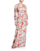 Floral Print Plisse Gown