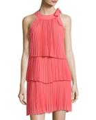 Eloise Tiered Pleated Dress, Pink