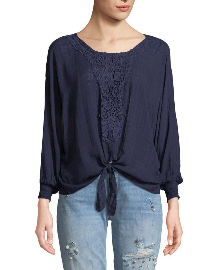 3/4-sleeve Tie-hem Blouse