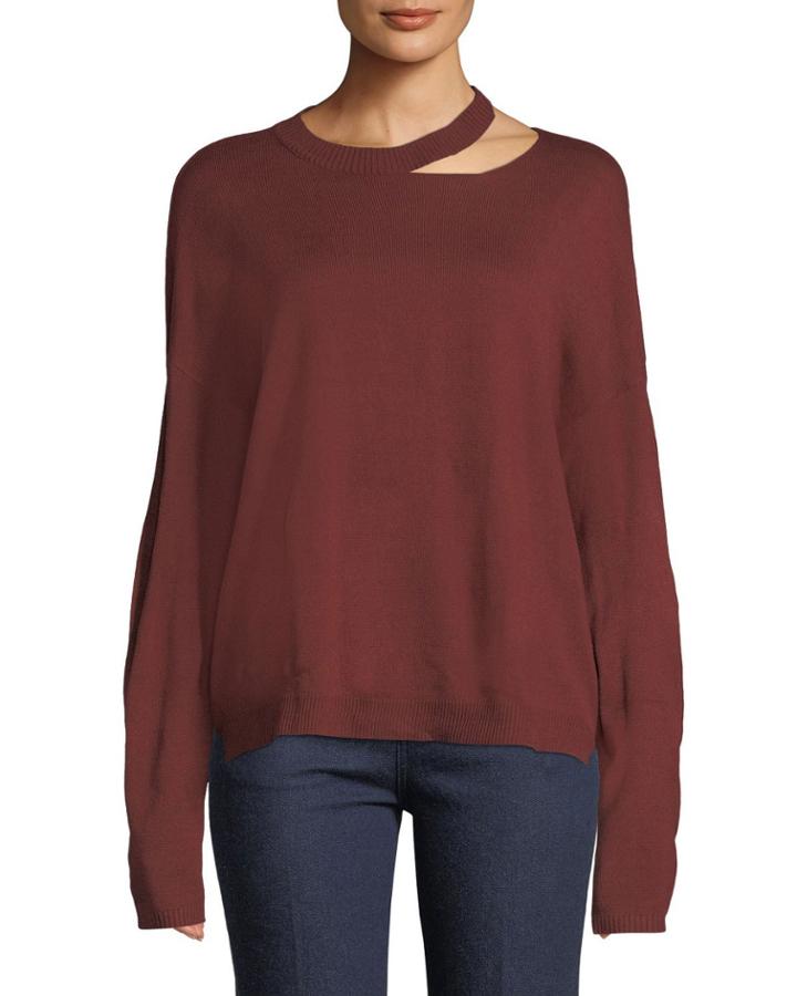 Cutout-neck Lightweight Pullover