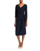 Draped 3/4 Sleeve Crepe Dress