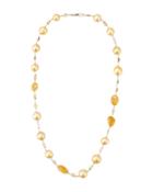 18k Golden South Sea Pearl Necklace W/ Citrine & Yellow Beryl