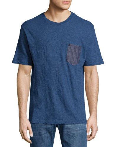 Chambray Patch-pocket Tee, Navy Blue