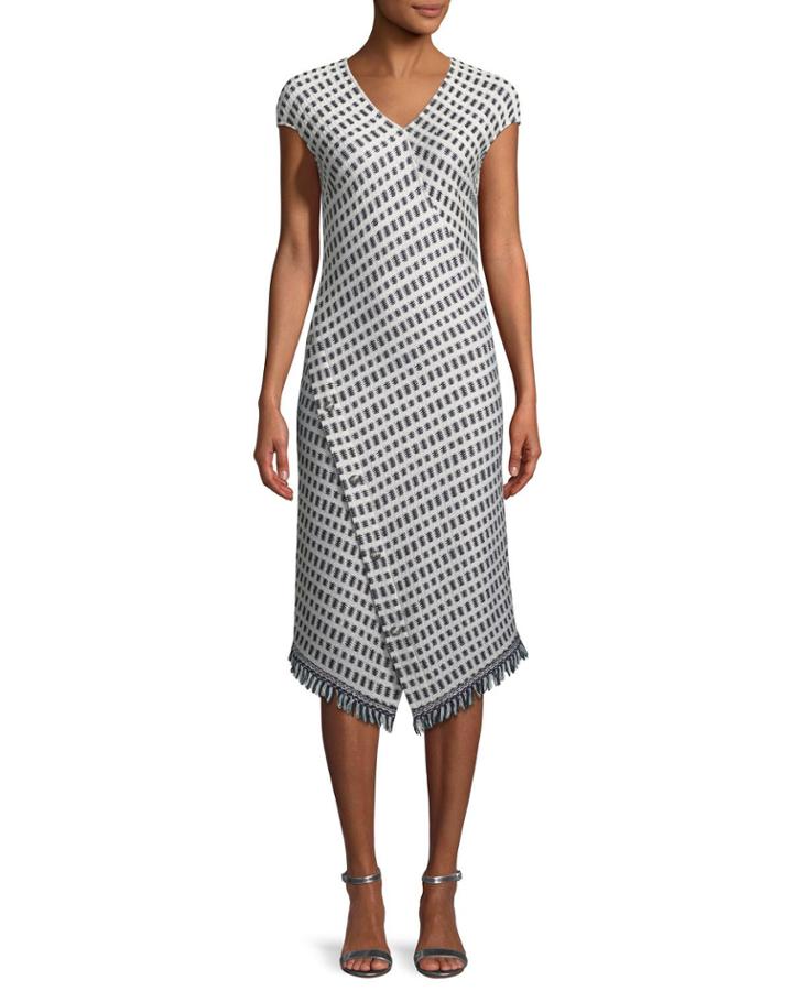 Thatched Grid Knit V-neck Dress