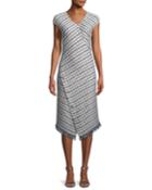 Thatched Grid Knit V-neck Dress