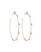 Thin Wire Hoop Earrings W/ Crystals, Gold