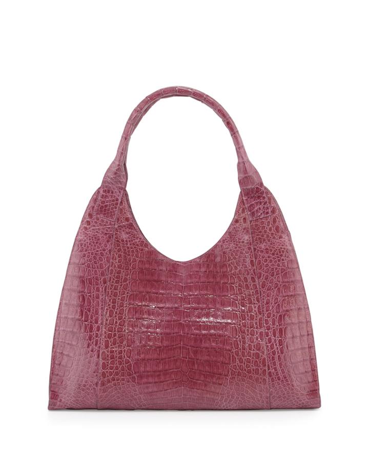 Nancy Gonzalez Crocodile Front-zip Hobo Bag, Wine, Women's, Wine